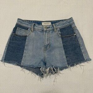 Pacsun High Rise Jean Shorts Patchwork Denim Cotton Womens 26 Short Frayed Hem
